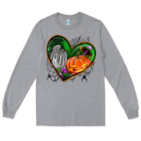 Heather Grey halloween heart with pumpkin Long Sleeve Tee - BundleAndBundleShop