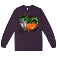 Plum halloween heart with pumpkin Long Sleeve Tee - BundleAndBundleShop