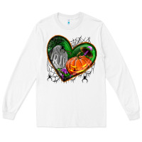 White halloween heart with pumpkin Long Sleeve Tee - BundleAndBundleShop