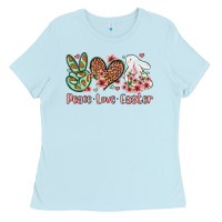 Baby Blue Easter Day Peace love Easter Ladies Tee - OliviaCreatesArt
