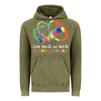 Vintage Olive Love Needs No Words Heart Puzzle Autism Vintage Hoodie - CowhideDigitalArt
