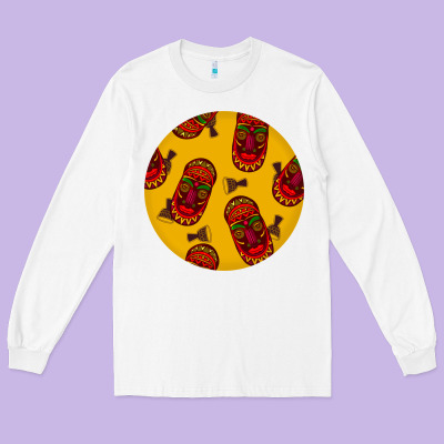 African Masks Round Earrings 5 Long Sleeve Tee Designed By Bundleandbundleshop