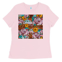 Bubblegum Pink Western Landrace Pig With Sunflowers Seamless Ladies Tee - FaDigitalArtStudio