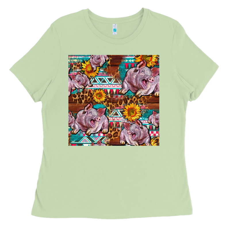 Western Landrace Pig With Sunflowers Seamless Ladies Tee by FaDigitalArtStudio | Teevron