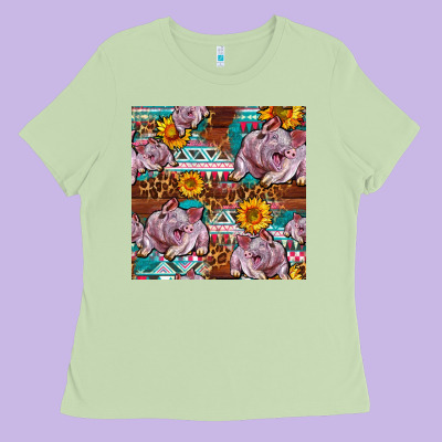 Western Landrace Pig With Sunflowers Seamless Ladies Tee Designed By Fadigitalartstudio