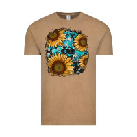 Vintage Coffee sunflower cowhide and turquoise patches Vintage Tee - RanaPortraitStore