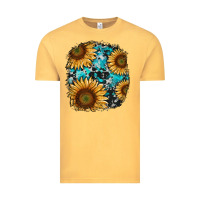 Vintage Mustard sunflower cowhide and turquoise patches Vintage Tee - RanaPortraitStore