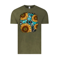 Vintage Olive sunflower cowhide and turquoise patches Vintage Tee - RanaPortraitStore