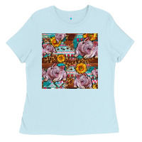 Baby Blue Western Landrace Pig With Sunflowers Seamless Ladies Tee - FaDigitalArtStudio