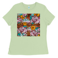 Matcha Western Landrace Pig With Sunflowers Seamless Ladies Tee - FaDigitalArtStudio