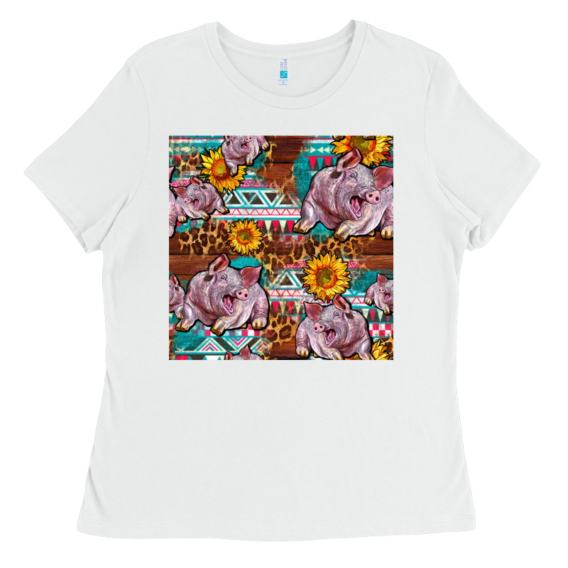 Western Landrace Pig With Sunflowers Seamless Ladies Tee by FaDigitalArtStudio | Teevron