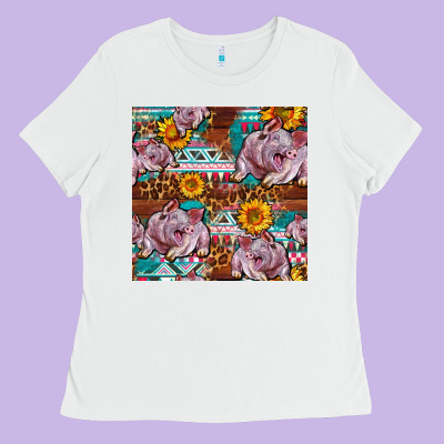 Western Landrace Pig With Sunflowers Seamless Ladies Tee Designed By Fadigitalartstudio