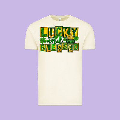 Lucky And Blessed St. Patricks Day Vintage Tee Designed By Fadigitalartstudio
