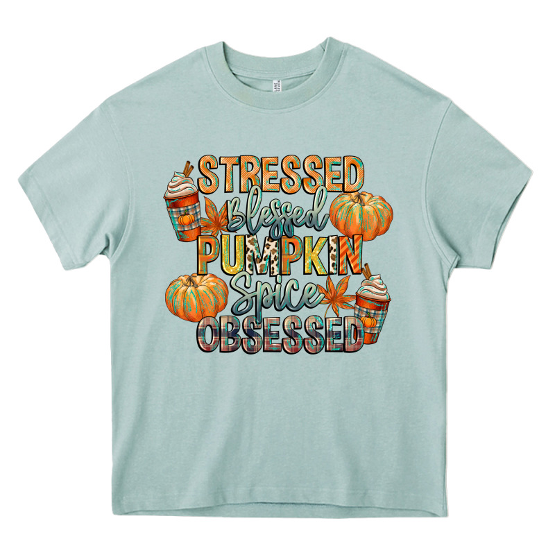 Stressed Blessed Pumpkin Spice Obsessed Heavy Core Tee by CowGirlArtShop | Teevron