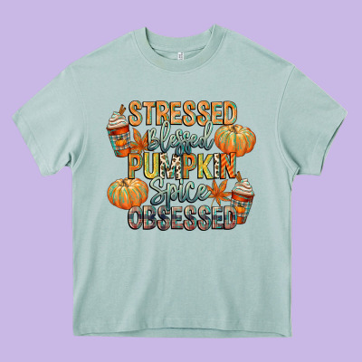 Stressed Blessed Pumpkin Spice Obsessed Heavy Core Tee Designed By Cowgirlartshop