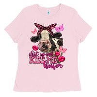 Bubblegum Pink Valentine's Day shut up and kiss me Holstein Cow Ladies Tee - FaDigitalArtStudio