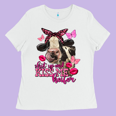 Valentine's Day Shut Up And Kiss Me Holstein Cow Ladies Tee Designed By Fadigitalartstudio