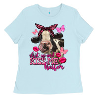 Baby Blue Valentine's Day shut up and kiss me Holstein Cow Ladies Tee - FaDigitalArtStudio
