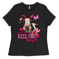 Black Valentine's Day shut up and kiss me Holstein Cow Ladies Tee - FaDigitalArtStudio