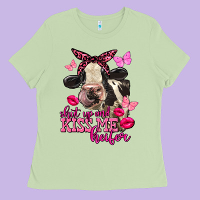 Valentine's Day Shut Up And Kiss Me Holstein Cow Ladies Tee Designed By Fadigitalartstudio