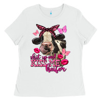 White Valentine's Day shut up and kiss me Holstein Cow Ladies Tee - FaDigitalArtStudio