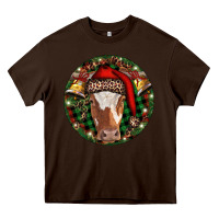 Chocolate Brown Longhorn Cow Christmas Heavy Core Tee - RanaPortraitStore