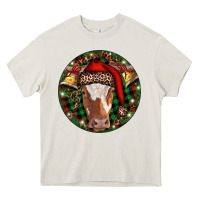 Cream Longhorn Cow Christmas Heavy Core Tee - RanaPortraitStore