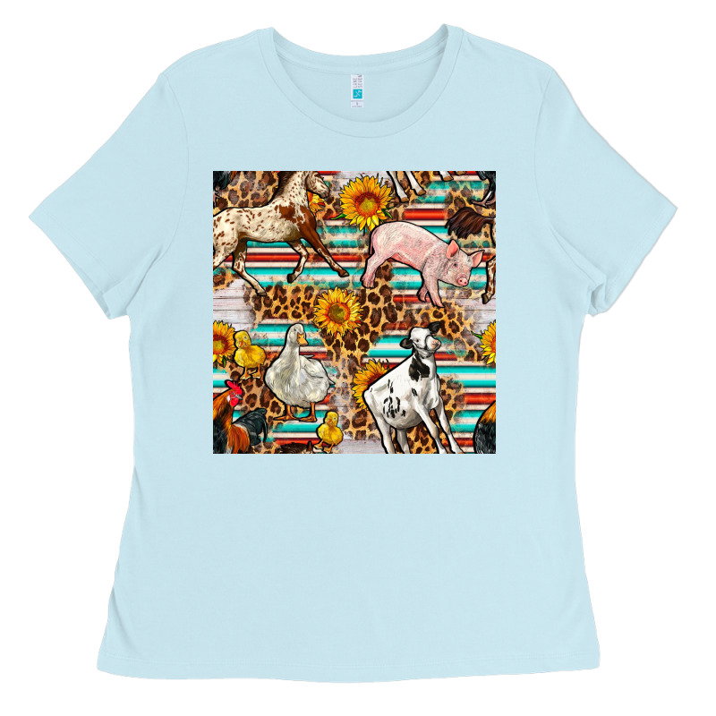 Western Leopard Farm Animals Seamless Pattern Ladies Tee by FaDigitalArtStudio | Teevron