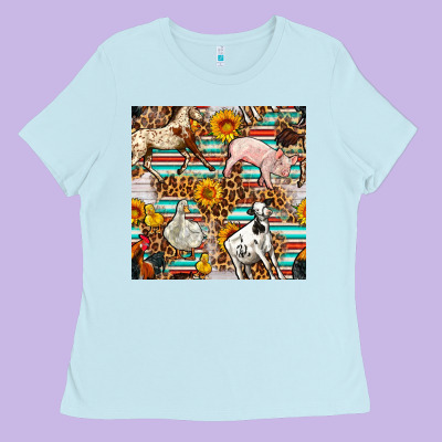 Western Leopard Farm Animals Seamless Pattern Ladies Tee Designed By Fadigitalartstudio