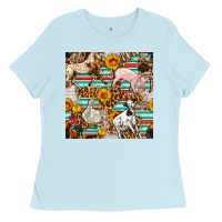 Baby Blue Western Leopard Farm Animals Seamless Pattern Ladies Tee - FaDigitalArtStudio