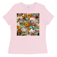 Bubblegum Pink Western Leopard Farm Animals Seamless Pattern Ladies Tee - FaDigitalArtStudio