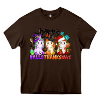 Chocolate Brown happy hallothanksmas unicorn Heavy Core Tee - CowGirlArtShop