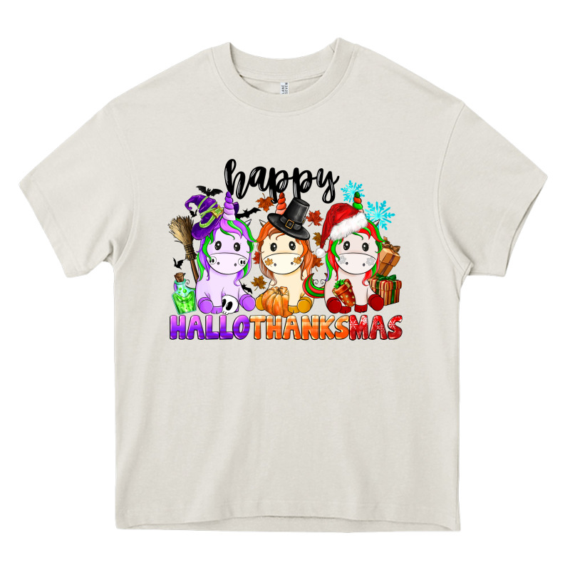 Happy Hallothanksmas Unicorn Heavy Core Tee by CowGirlArtShop | Teevron