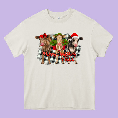 Merry Christmas Y'all Heifers Heavy Core Tee Designed By Ranaportraitstore