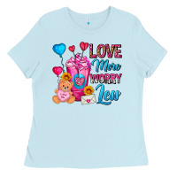 Baby Blue Love More Worry Less Valentines Day Cold Drink Ladies Tee - FaDigitalArtStudio