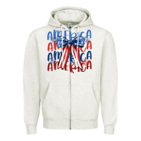 Oatmeal Heather america ribbon Zipper Hoodie - JahusDesignShop
