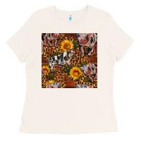 Bone Western Spotted Pig With Sunflowers Seamless Ladies Tee - FaDigitalArtStudio