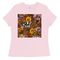 Bubblegum Pink Western Spotted Pig With Sunflowers Seamless Ladies Tee - FaDigitalArtStudio