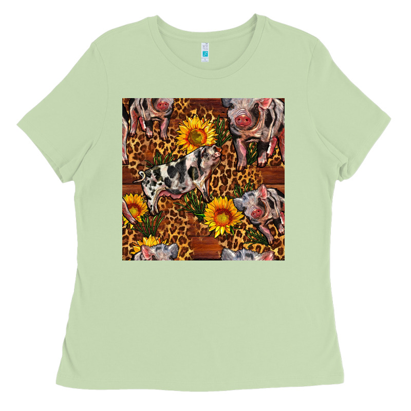 Western Spotted Pig With Sunflowers Seamless Ladies Tee by FaDigitalArtStudio | Teevron