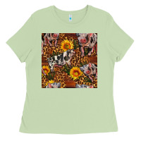 Matcha Western Spotted Pig With Sunflowers Seamless Ladies Tee - FaDigitalArtStudio