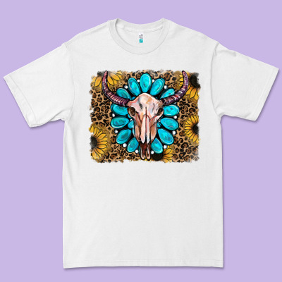 Leopard Sunflowers And Gemstone Skull Premium Tee Designed By Ranaportraitstore