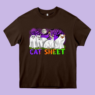 Cat Sheet Ghost Cats Halloween Heavy Core Tee Designed By Cowgirlartshop