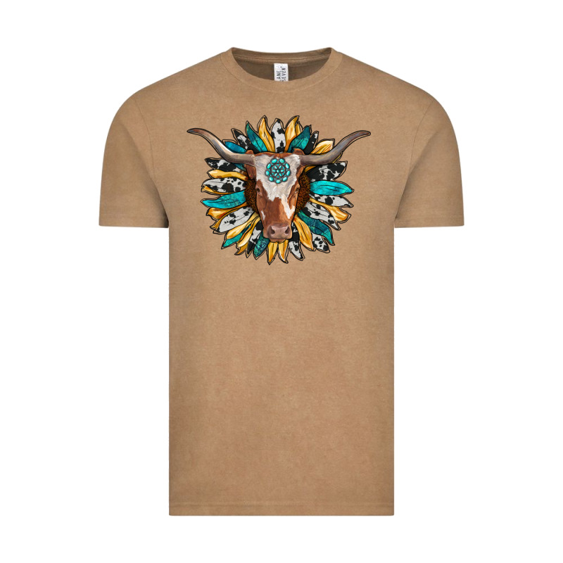 Texas Longhorn Sunflower Background Vintage Tee by RanaPortraitStore | Teevron