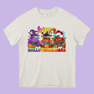 Happy Hallothanksmas Truck Heavy Core Tee Designed By Cowgirlartshop