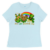 Baby Blue Peace love St. Patrick's Day Ladies Tee - OliviaCreatesArt