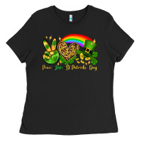Black Peace love St. Patrick's Day Ladies Tee - OliviaCreatesArt