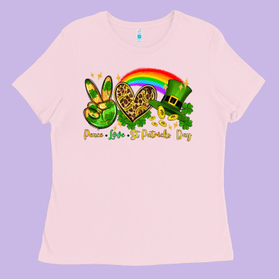 Peace Love St. Patrick's Day Ladies Tee Designed By Oliviacreatesart