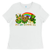White Peace love St. Patrick's Day Ladies Tee - OliviaCreatesArt