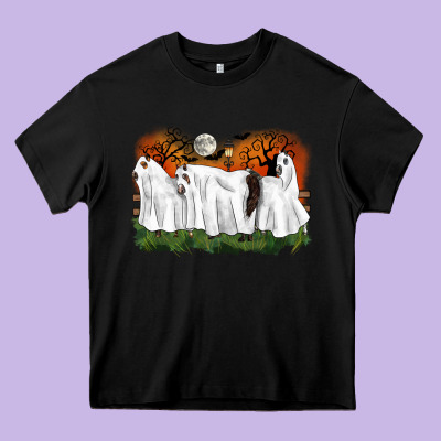 Ghost Horses Halloween Heavy Core Tee Designed By Cowgirlartshop