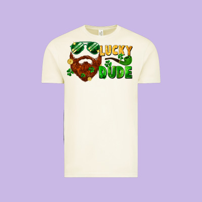 Lucky Dude Saint Patricks Bearded Man Vintage Tee Designed By Fadigitalartstudio